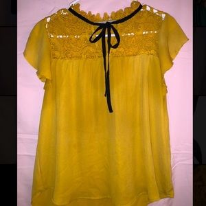 Yellow with Black Ribbon/ tie Blouse